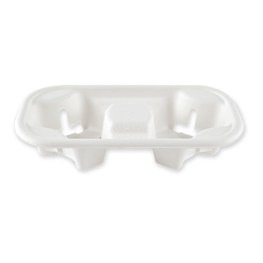 800 Stück NATUREStar Becherhalter Double | Zuckerrohr, weiß, L: 22cm, B: 11cm, H: 4cm, Karton, Kaffebecherhalter, Becher halter, Getränkehalter, Kaffee Zubehör, Flaschenträger, Getränkeständer
