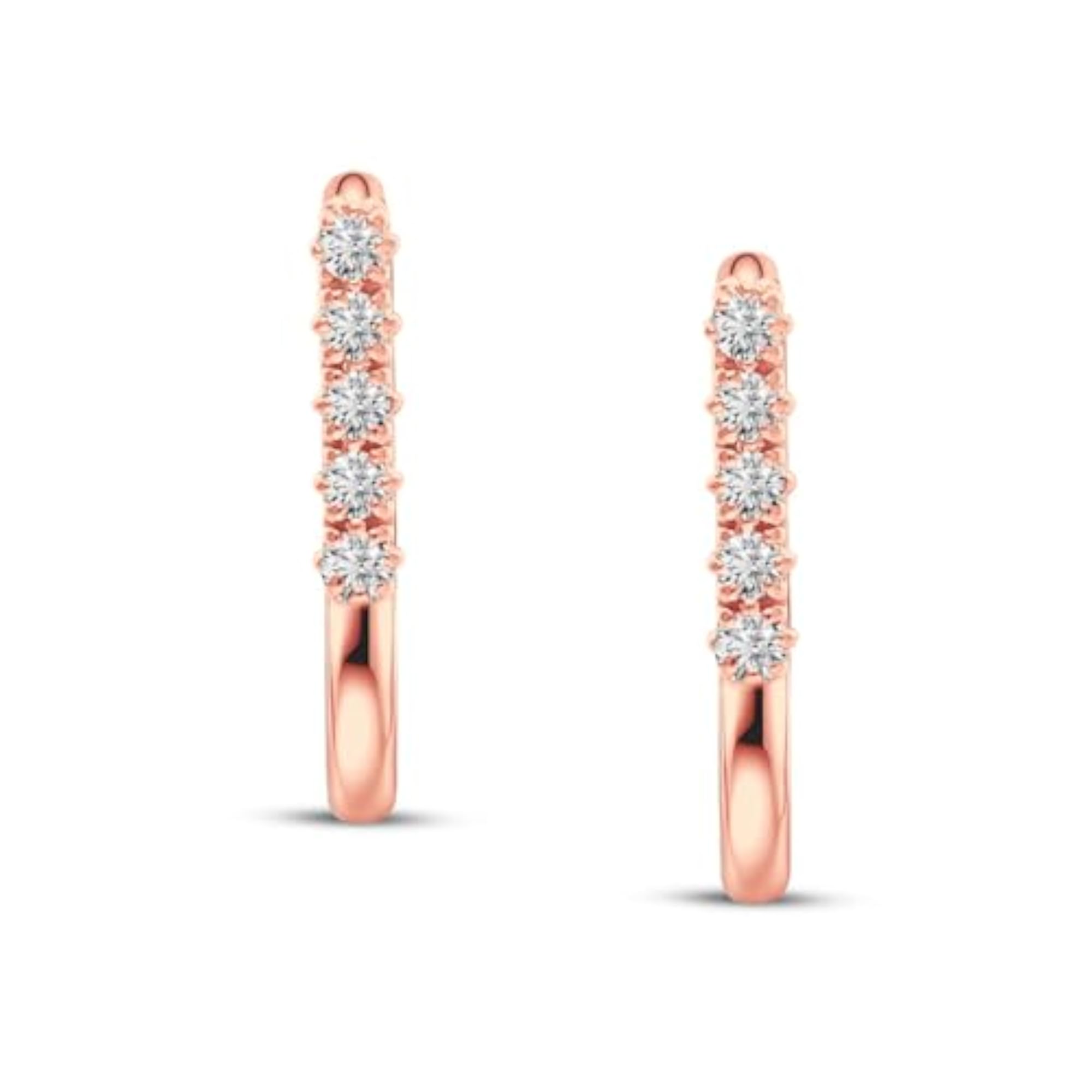 Women's 925 Sterling Silver Rose Gold CZ Hoop Earrings