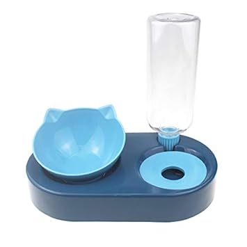 PetGains PGLB 2-in-1 Cat Bowl Water Dispenser Automatic Water Storage Pet Dog Cat Food Bowl Food Container with Waterer Pet Waterer Feeder (Blue)