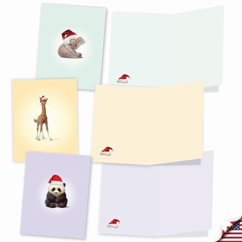Image of The Best Card Company - 10 Blank Animal Christmas Note Cards - Assorted Bulk Holiday Cards for Men and Women, Fun Wildlife (4 x 5.12 Inch) - Christmas Zoo Babies M6726XSB