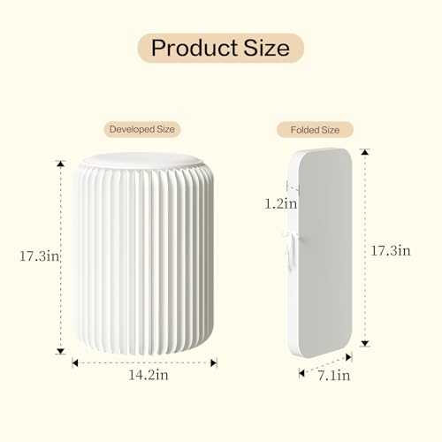 Image of 17 Inch Folding Stool 660lb Foldable Paper Stool, Eco-Friendly Kraft Paper Honeycomb Design Home Furniture Modern, Foldable to 1.2 Inch Round Foot Stool for Living Dining Room (White)