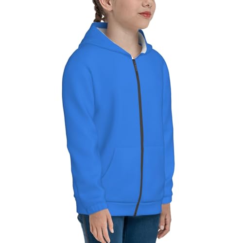 Dodgerblue Kids Pullover Hoodies Boys Zip Up Sweatshirts Girls Athletic Clothes with Pocket4