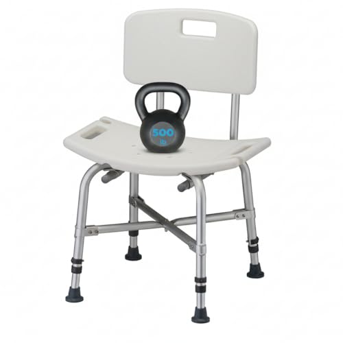 NOVA Medical Products Heavy Duty Shower & Bath Chair with Back 500 lb, White, 1 Count