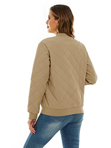 TACVASEN Women's Diamond Quilted Jackets Full Zip Winter Bomber Jacket Padded Coats Casual Warm Jacket with Pockets
