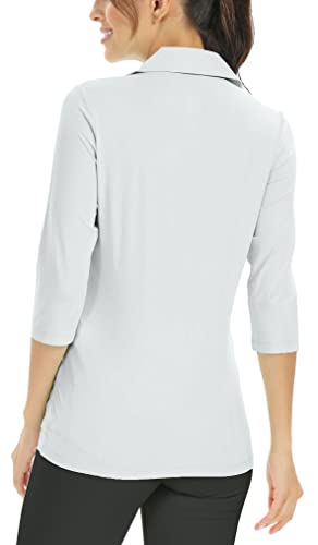 Polo de soleil manches 3/4 blanc idéal pour le golf et la randonnée - 2