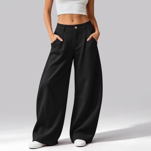 Elneeya Womens Barrel Sweatpants Baggy Elastic Waist Casual Work Pants - image 2