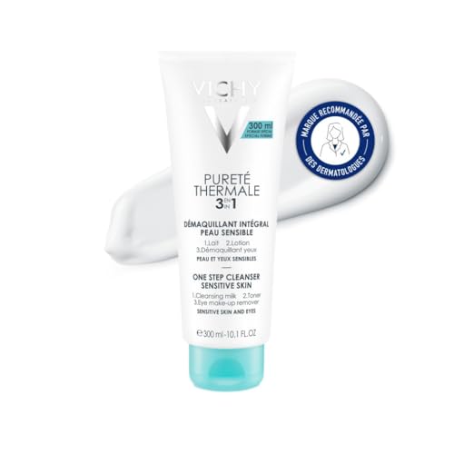 Vichy, Pureté Thermale, Démaquillant Intégral, Utilisation 3-En-1 Lait Lotion et Démaquillant, Nettoie et Purifie, Adapté aux Peaux et Yeux Sensibles,...