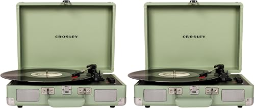Image of Crosley CR8005F-MT Cruiser Plus Vintage 3-Speed Bluetooth in /Out Suitcase Vinyl Record Player Turntable, Mint (Pack of 2)