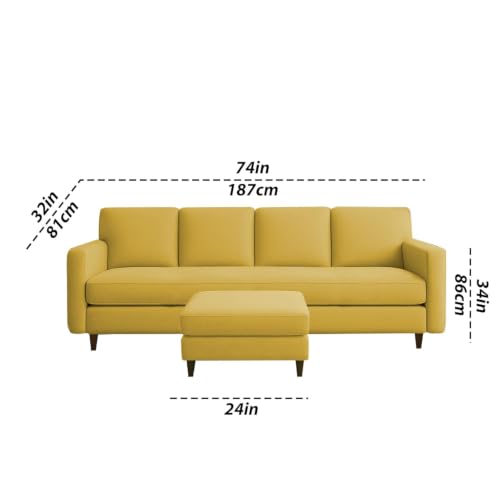 Image of Carlos 5-Seater Sofa Set with Ottoman (Yellow Fabric) | Premium Fabric Modern Sofa for Living Room, Home & Office | Stylish Furniture for Hall & Lounge Room