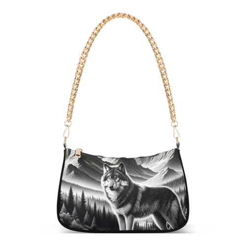 Sac à bandoulière pour femme imprimé loup graphique et finitions chaîne