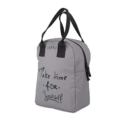 Image of HOOM Insulated Lunch Bag for Office Men, Women and Kids, Leak Proof Water Resistant Polyester Made Lunch Tiffin Bag with Quotes (Grey Take Time for Yourself N3)