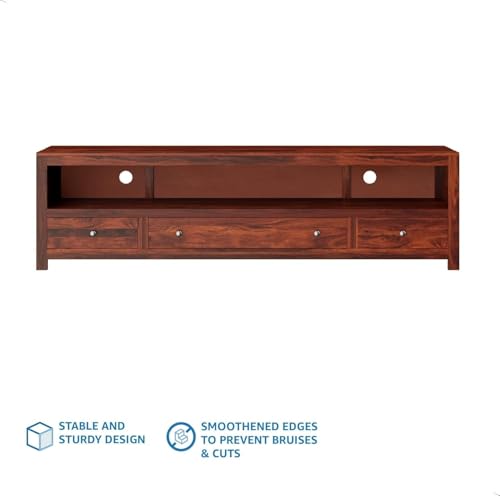 Image of Louis Rosewood Sheesham Solid Wood TV Entertainment Unit | Wooen TV Cabinet Living Room & Office (Finish Color - Natural Teak Finish)