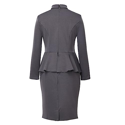 Image of FAD-4U Church Clergy Dress for Women Minister Long Sleeve Ruffle Slim Pencil Dress with Tab Insert Stand Collar