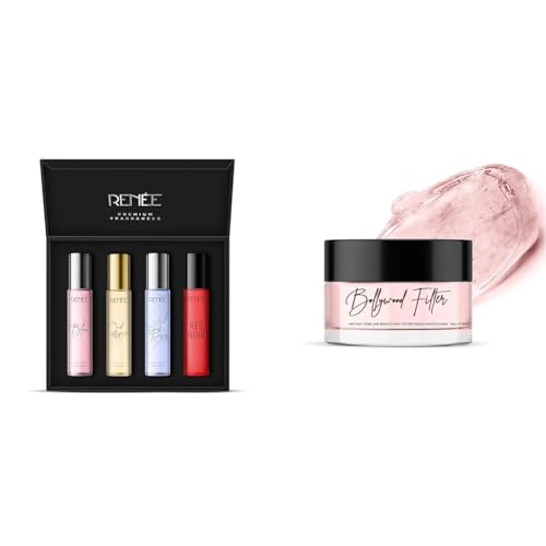 Image of RENEE Premium Unisex Adult Spray Perfume (Fruity, Spicy, Musk, Sandalwood) Gift Set Pack Of 4 Eau De Parfum | 15ml & RENEE Filter Face Primer 15gm
