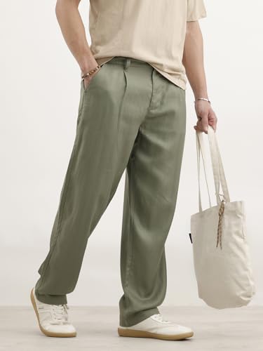 Image of WROGN Men's Linen Blend Trousers | Solid Design | Loose Fit