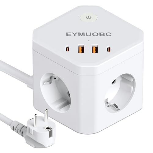 Cube Multiprise 8-en-1 avec USB C PD 20W, 3680W avec Interrupteur et Rallonge Electrique, EYMUOBC 4 Prises avec et 4 Ports USB, Câble Extension 2M, pour...