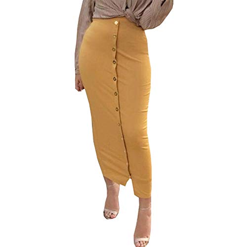 Artfish Women's Bodycon Fitted Midi Length Sweater Skirt Elegant Long Pencil Skirts Yellow,M
