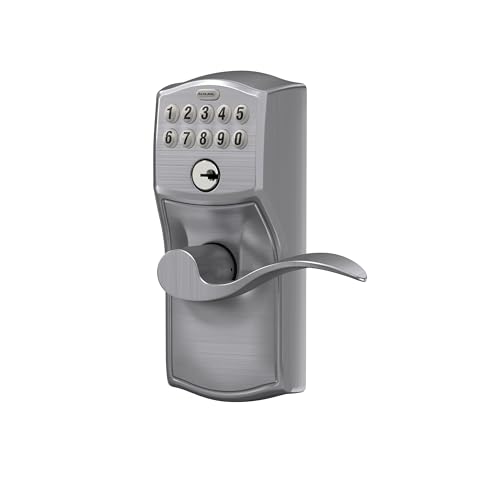 SCHLAGE FE595CAM626ACC Camelot Keypad Entry with Flex-Lock and Accent Lever, Electronic Keyless, Satin Chrome
