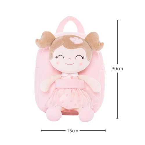 Image of Gloveleya Toddler Backpack Baby Girl Gift Plush Bag Diaper Bag with Pink Flocking Heart Girl Backpack