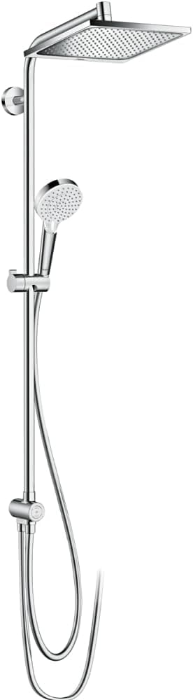 hansgrohe Crometta E 240 Reno Colonne de douche à économie d'eau (EcoSmart), Kit de douche avec inverseur, pommeau de douche, tuyau, barre, douche à effet pluie avec 1 type de jet, chromé, 27289000