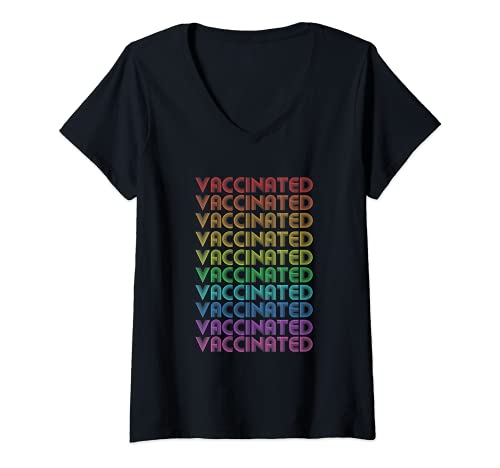 Donna Retro Rainbow I am Vaccinated Pro Vaccine Vintage Maglietta con Collo a V