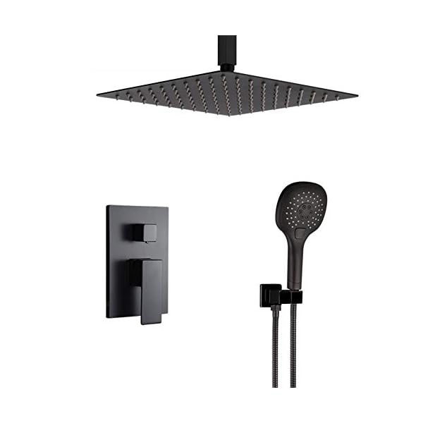 Shower System Bathroom Luxury Rain Mixer Shower Faucet Set Ceiling Mount 12 Inch Shower Head and Handle Set with Handheld Shower Single Handle Shower Trim Kit with Rough-in Valve Body