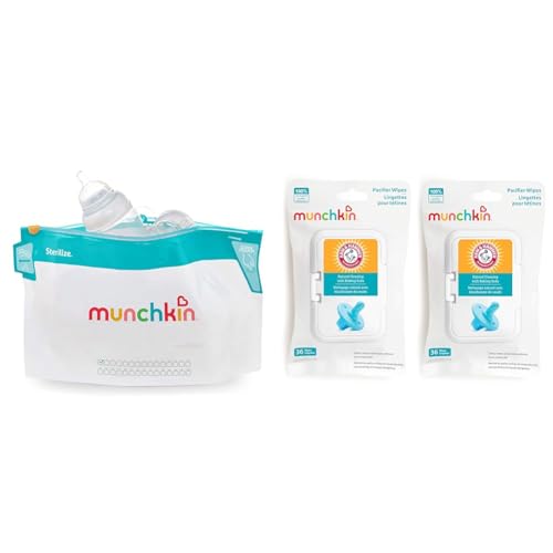Image of Munchkin Sterilize Microwave Steam Bags 6 Pack, Arm & Hammer Pacifier Wipes 2 Pack 72 Count