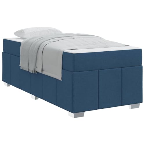 vidaXL Estructura de Cama con colchón Azul 100 x 200 cm Tela, Muebles de Dormitorio, Cama de Tela Moderna, Base Box Spring Resistente, colchón de resortes Individuales