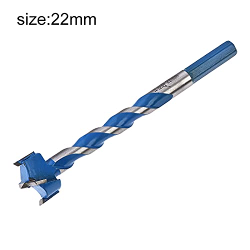 Uxcell Forstner Wood Boring Drill Bit 22Mm Dia. Hole Saw Carbide Alloy Steel Tip Hex Shank Cutting For Hinge Plywood Wood Tool Blue #TOP2