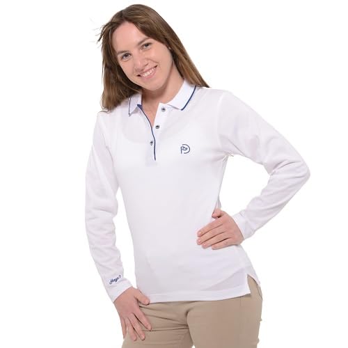 Polo de algodón manga larga blanco de mujer en tejido premium transpirable