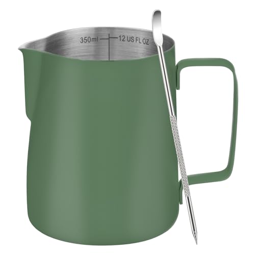 Image of Amrules Milk Frothing Pitcher 12oz Frother Cup Barista Tools, Green