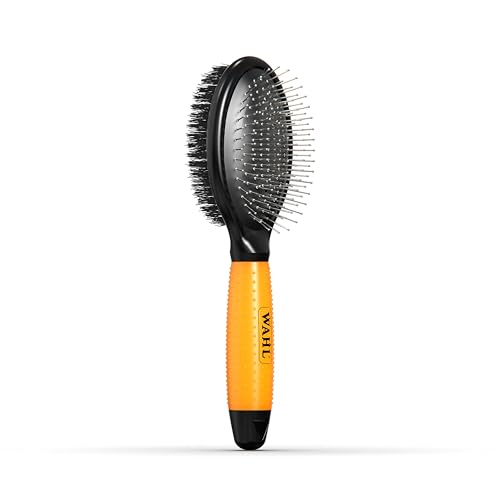 WAHL Two-Sided Brush - Spazzola morbida con setole in acciaio per districare il pelo, toelettatura degli animali domestici, rimuovere il pelo morto e lisciare il manto, comoda impugnatura, arancio