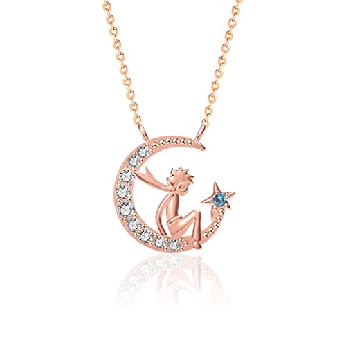 DESHOME Collier Petit Prince Zircon étoilé S925 Argent Sterling Pendentif Chaîne Clavicule Bijoux Cadeau Saint Valentin/Fiançailles Réception/Anniversaire...