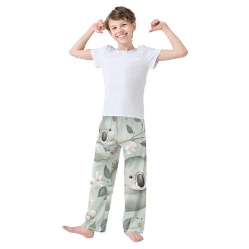 Koala Flowers Print Boys Long Pants Soft Trousers Elastic Waist Kids Lounge Bottoms with Pockets S-XL3