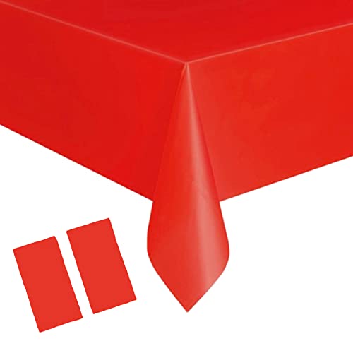 YAAVAAW 2 Piezas 137 * 274cm Mantel Desechable con Rojo,Mantel de Plastico Rectangular Impermeable y Antimanchas,Decoración de Mesa para Cumpleaños Infantil,Exterior Jardin,Fiesta,Bodas,Navidad