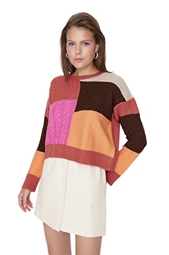 Girocollo Colorblock Regolare Maglione Maglia di Tuta L donna arancione