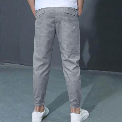 Boys Cotton Linen Sweatpants Baggy Open Bottom Casual Pants Elastic Waist Workout Athletic Joggers Pockets Sweat Pants3