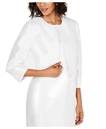 Kasper Women's Petite Embellished-Neck Collarless Jacket Vanill Ice White Size 6P