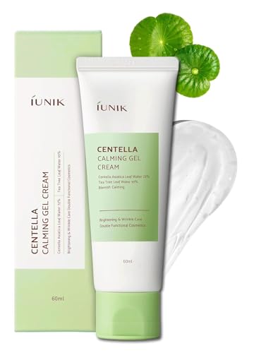 iUNIK IUNIK Centella Crema Gel Calmante Vegana Non Appiccicosa Viso Idratante Pelle Sensibile Secca e Grassa a tendenza acneica Idratante a base vegetale - Centella 70% Acqua di Tea Tree 10%