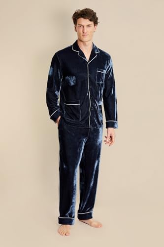 Mens Navy Velvet Pajamas - Zeus3