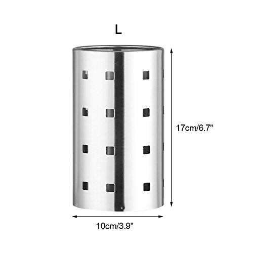 Fdit Chopsticks Holder Stainless Steel Utensil Holder Drying Rack Circular Hole Tableware Storage Rack Organizer (L)