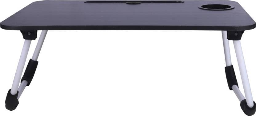 Image of YAJNAS Wooden Multipurpose Foldable Laptop Table with Cup & Tab Holder | Study, Breakfast, Reading Table | Black, 59x38x5 CM
