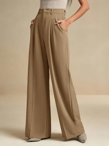 Image of KOTTY Women's High Waist Solid Color Hook and Bar Wide Leg Trousers Loose Comfort Trouser with Pockets