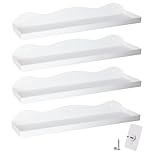 BEHONA White Acrylic Floating Shelves, 4 Pack Adhesive Wall Mounted Shelves, No Drill Bathroom Shelves for Storage, Small Space Saving Floating Shelves for Bedroom, Kitchen, Modern Organizer