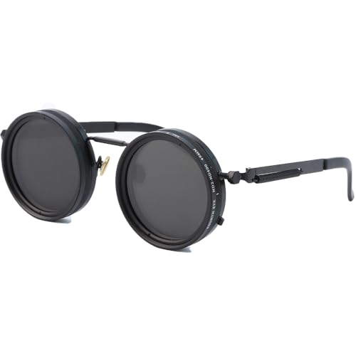 OUANGANC Adjustable Tint Sunglasses, 9 Gears Adjustable, Men's Sunglasses, UV Protection, Metal Frame, Universal for Street Shooting & Fishing (Black Frame - Black Gray Lenses)