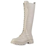 VAN HILL Damen Leicht Gefütterte Schnürstiefel Stiefel Profilsohle Schuhe Blockabsatz Schnürer Plateau Vorne Boots 202388 Beige 39