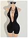 Milumia Women's Faux Leather Halter V Neck Romper Open Back Bodycon Jumpsuit Shorts Rave Outfits Black Medium