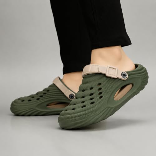 Image of Inklenzo Men's Sandals Clogs Mules for Men & Boys - CreamComfortable, Extra Soft, Lightweight, Non-Slip, Waterproof, Adjustable Back Strap, Stylish, Classic, Casual, Everyday Mules