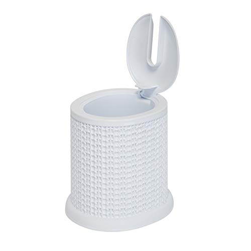 Image of Bath Bliss Self Closing Lid Toilet Brush with Rim Scrubber | Dimensions: 5. 9 inch x 5. 3 inch x 15. 4 inch | Self Closing | 360 Degree Bristle | Bathroom Cleaning | Separate Rim Scrubber | White