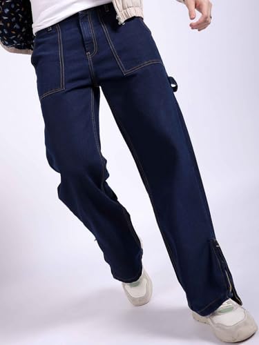 Image of The Indian Garage Co Men Baggy Solid Mid-Rise Stretchable Jeans